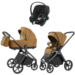 Коляска Carrello Vector 2025 CRL-6551 и автокресло Cybex Aton B2 Volcano Black 3 в 1 Golden Beige