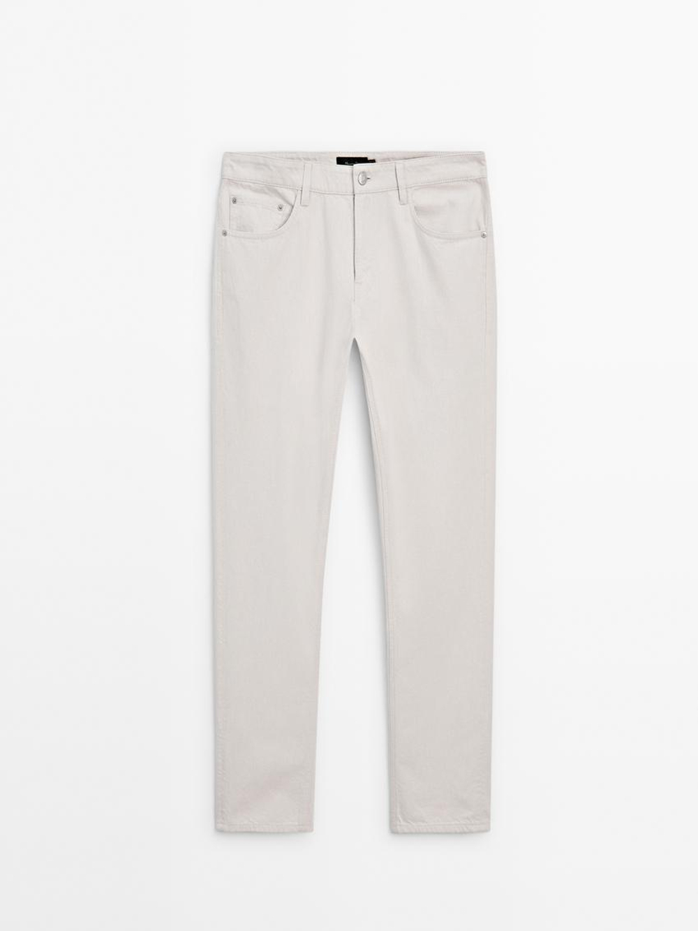 Massimo Dutti Зауженные джинсы из хлопковой джинсовой ткани, натуральный кремовый