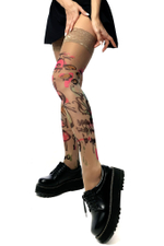 Чулки с принтом в виде цветных зарисовок (Размер: S-M-L) (Цвет: бежевый)