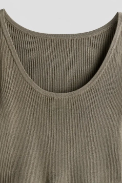 H&M Топ в рубчик с длинными рукавами, хаки