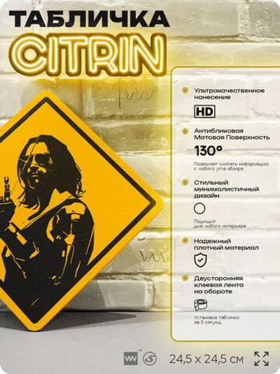 Табличка декоративная "Cyberpunk 2077, Киану Ривз, Джонни Сильверхэнд" на дверь и стену, прикольная штука в подарок геймеру, декоративный знак, 24,5х24,5 см, Айдентика Технолоджи