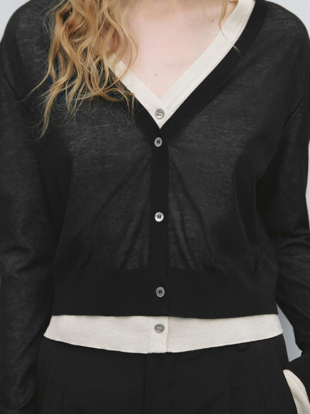 Massimo Dutti Кардиган из смесового хлопка, черный