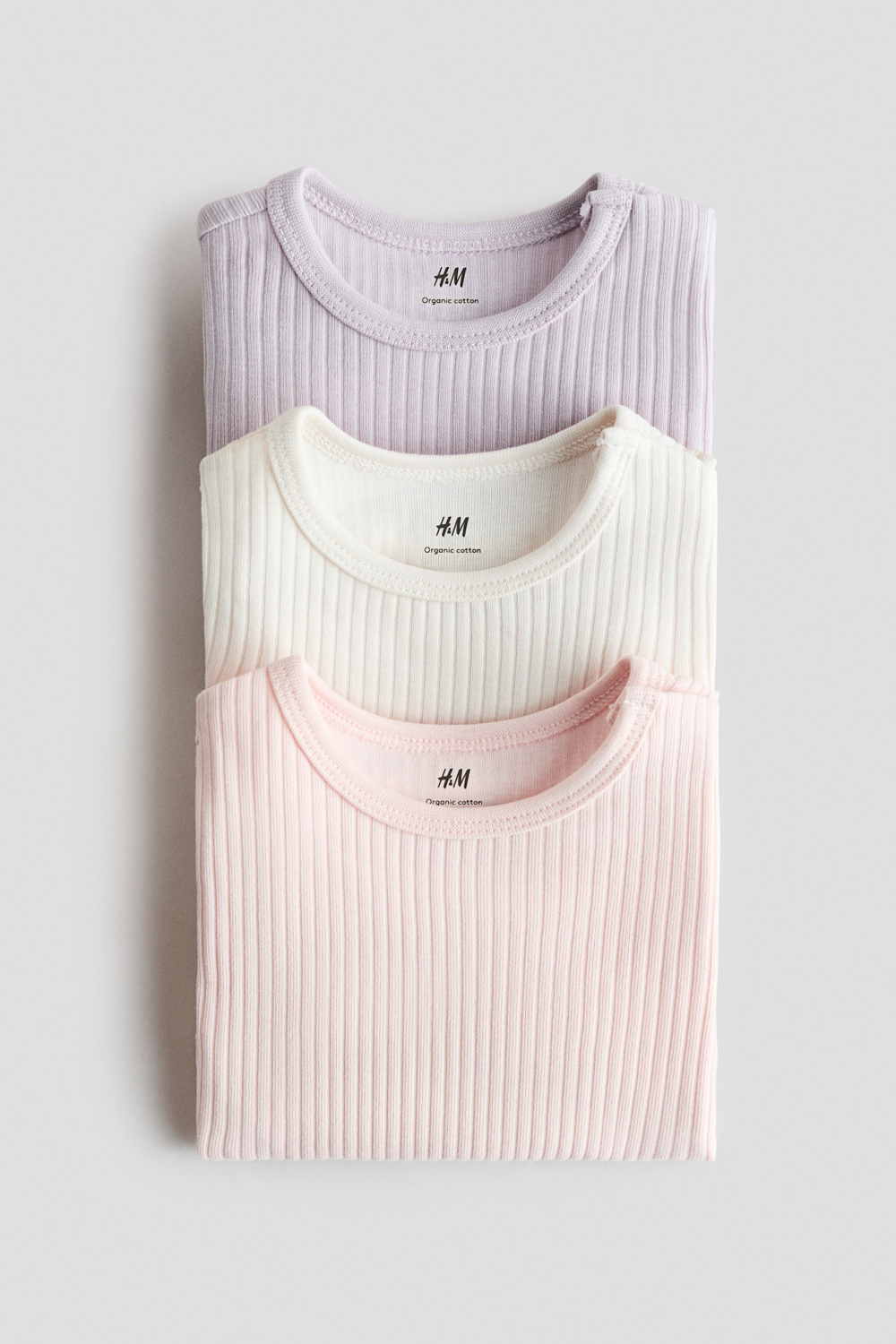 H&M Набор из трех боди в рубчик, светло-розовый