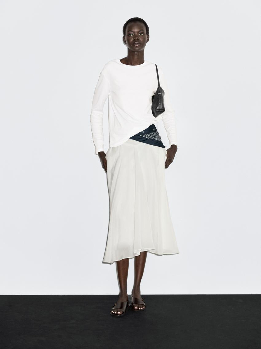 Massimo Dutti Футболка из 100% хлопка с длинным рукавом, белый