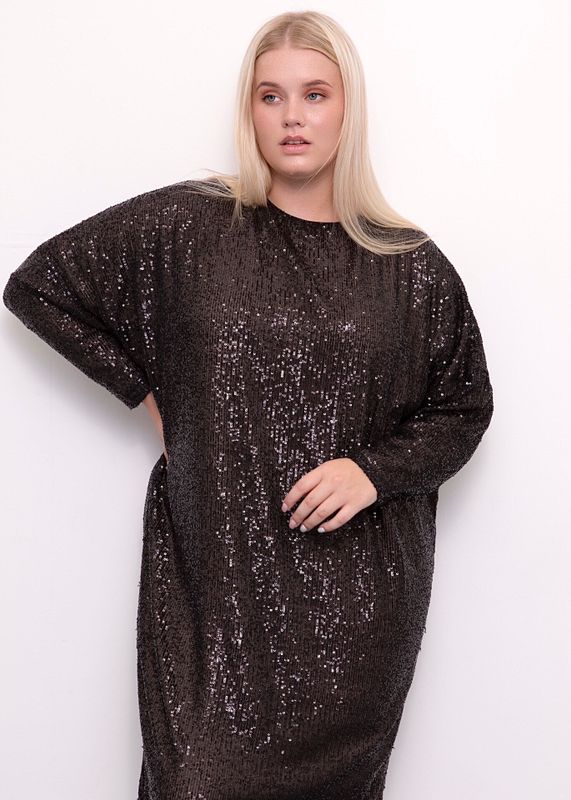 Платье-кокон, пайетки,черный