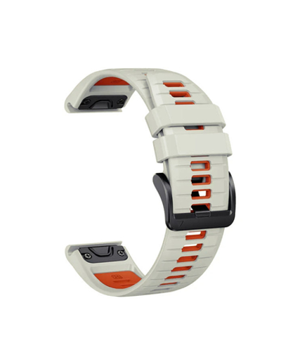 Ремешок силиконовый QuickFit 22 мм. для Garmin Fenix 7 PRO/7/6/5/5 plus, Quatix 5, MARQ, Forerunner 935 / 945, instinct, instinct 2 (Светло-серый/Оранжевый)