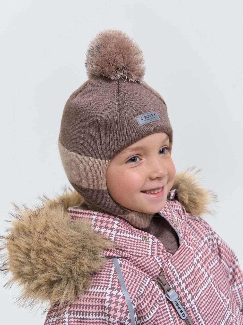 Шлем зимний  из смесовой шерсти Колор блок "Какао"