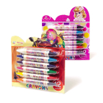 Мелки восковые Yalong, 12 цв/6 шт, "Детский mix" (принцессы,робот,гонщик), двухсторонние, диаметр 15 мм, круглые, в блистере