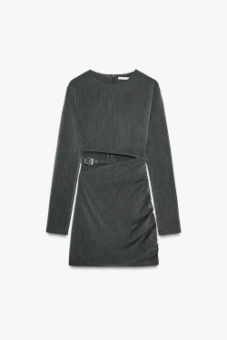 ZARA ПЛАТЬЕ С ВЫРЕЗАМИ И ХЛЯСТИКОМ, СЕРЫЙ