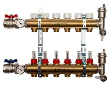 Коллектор Stout 1"x3/4" 6 контуров с расходомерами в сборе из латуни SMB-0473-000006