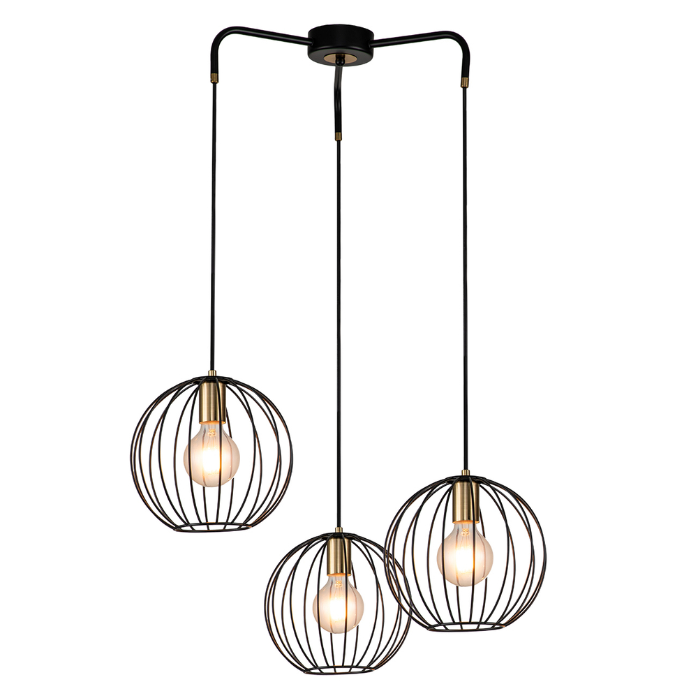 Подвесной светильник 3x60Вт E27, металл, чёрный/бронза