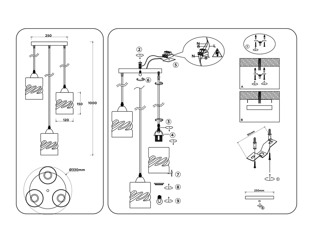 TR3410/3 BK черный E27/3 max 60W D330*1000