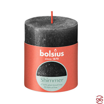 Свеча рустик Bolsius Shimmer 80/68 антрацит - время горения 35 часов