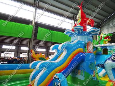 Коммерческий надувной батут "Затерянный остров, три горки" 12*7*7 м