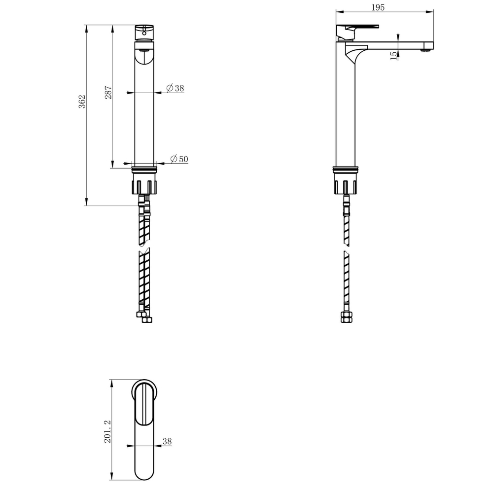 Смеситель для раковины высокий WONZON & WOGHAND, Хром (WW-H1034-CR)