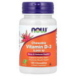 NOW Foods, жевательный витамин D3, натуральный мятный вкус, 5000 МЕ, 120 жевательных таблеток