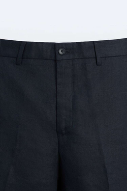 ZARA ШОРТЫ ИЗ 100% ЛЬНА, МОРСКОЙ СИНИЙ