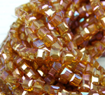 БВ048ДН4 Хрустальные бусины квадратные, цвет: коралловый с цв. AB, 4 мм, кол-во: 44-45 шт.