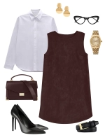 Платье сарафан офисное замшевое А силуэт стильный