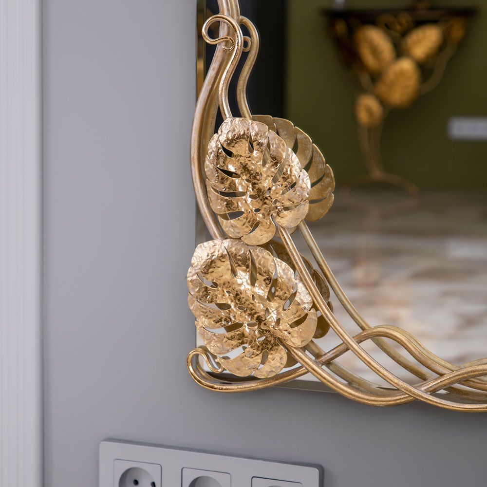 Зеркало настенное Monstera Deliciosa (Монстера) 140 Айвори Мраморное золото