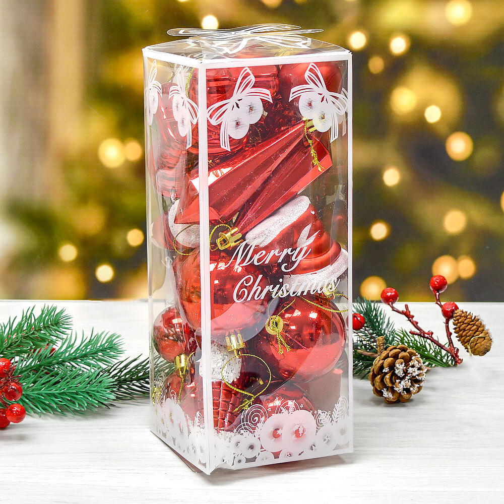 Елочные игрушки 21шт, цвет красный, пластик