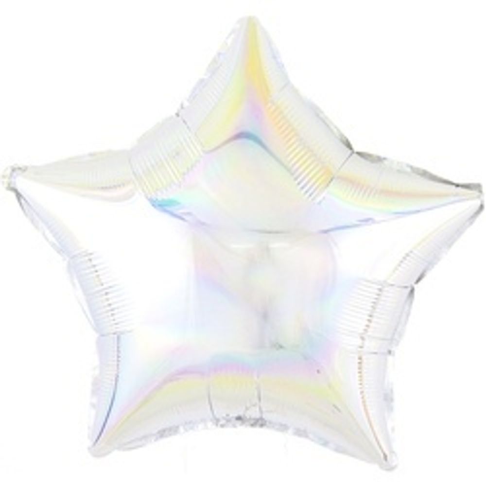 Шар (18"/46 см) Звезда, Перламутровый блеск, Серебро, Голография