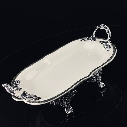 Lenardi 205-895 Блюдо 35,5см на ножках с ручками ATLANTIS в под.уп.(х8)Фарфор