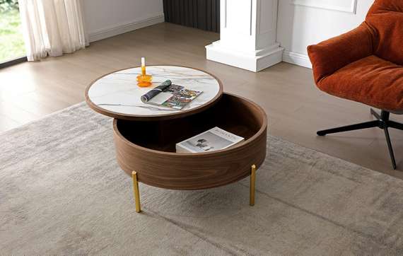 Журнальный столик Slide Ø80х40 см со сдвижной столешницей, белая керамика