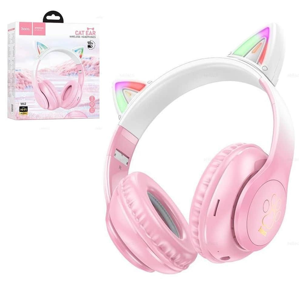 Полноразмерные Bluetooth наушники HOCO W42 Cat (розовый)