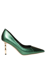 Женские туфли рептилия зелёные на бамбуковом каблуке