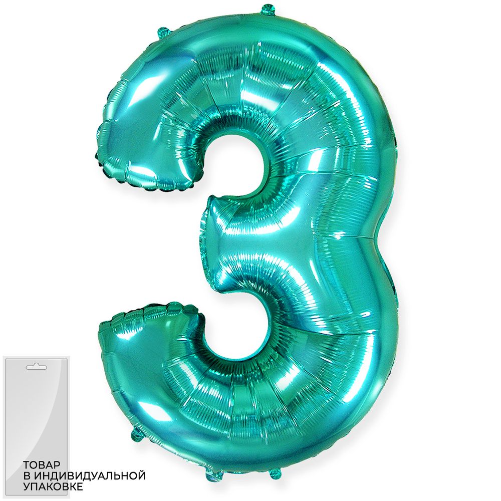 Шар (40"/102 см) Цифра, 3, Тиффани, 1 шт. в упак.