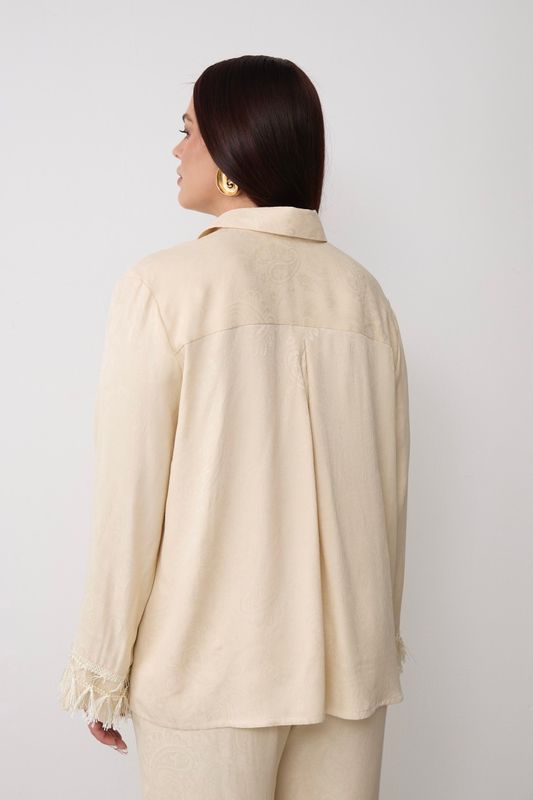 Рубашка из вискозы жаккард с отделкой бахромой, сливочный
