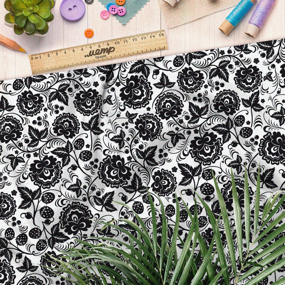 Ткань оксфорд 210 черная хохлома