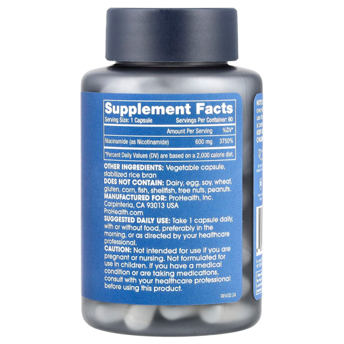 ProHealth Longevity, Ниацинамид, 600 мг, 60 капсул