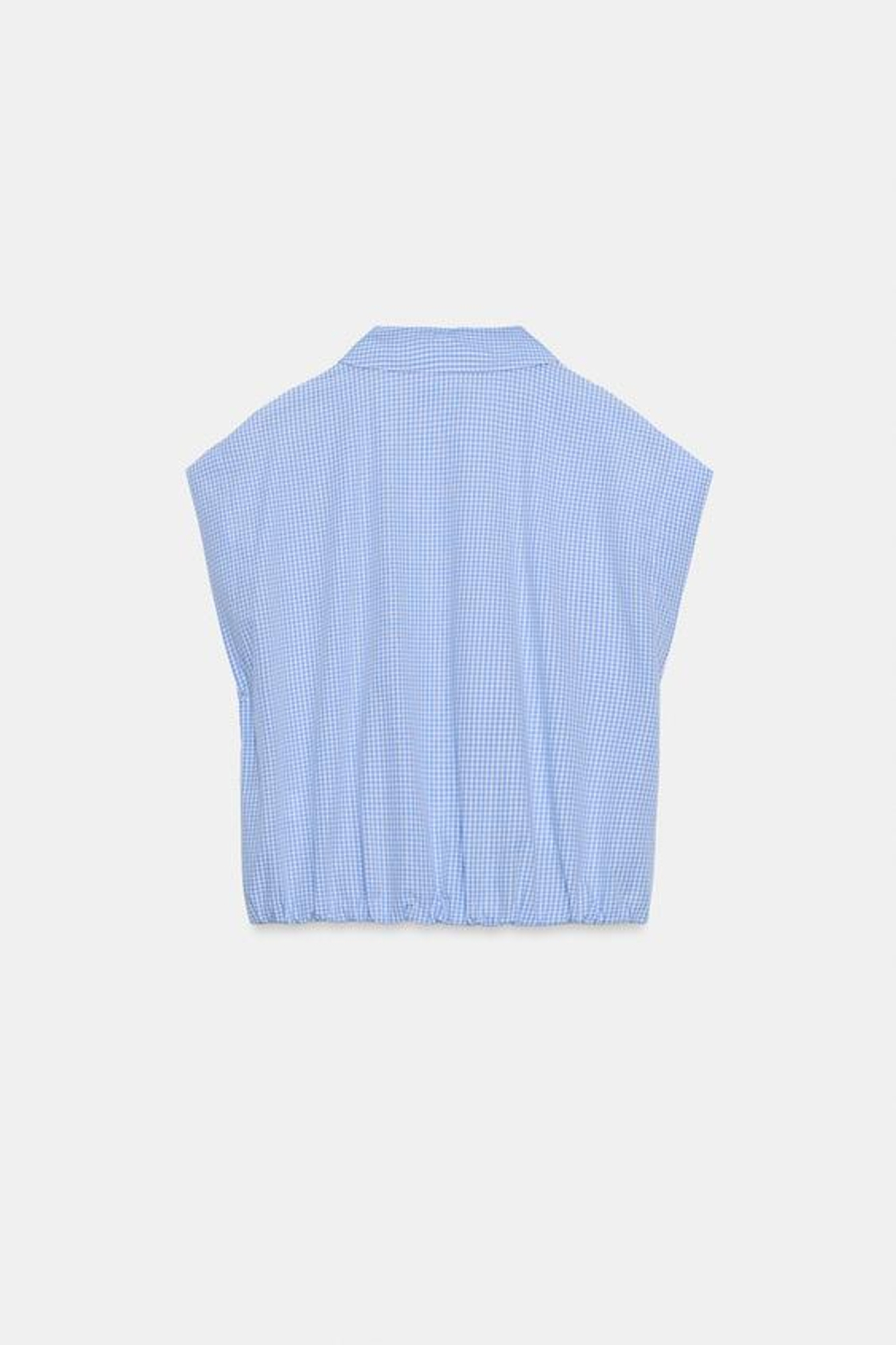 ZARA УКОРОЧЕННАЯ РУБАШКА В КЛЕТКУ ВИШИ, СИНИЙ/БЕЛЫЙ