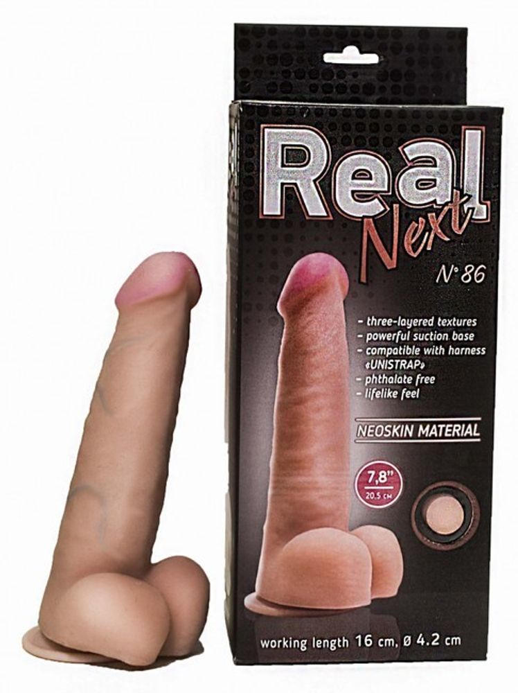 Реалистичный фаллос на присоске Real Next 7,8&#39;&#39;№86 , вторая кожа (20,5 см , телесный ) (Цвет: телесный)