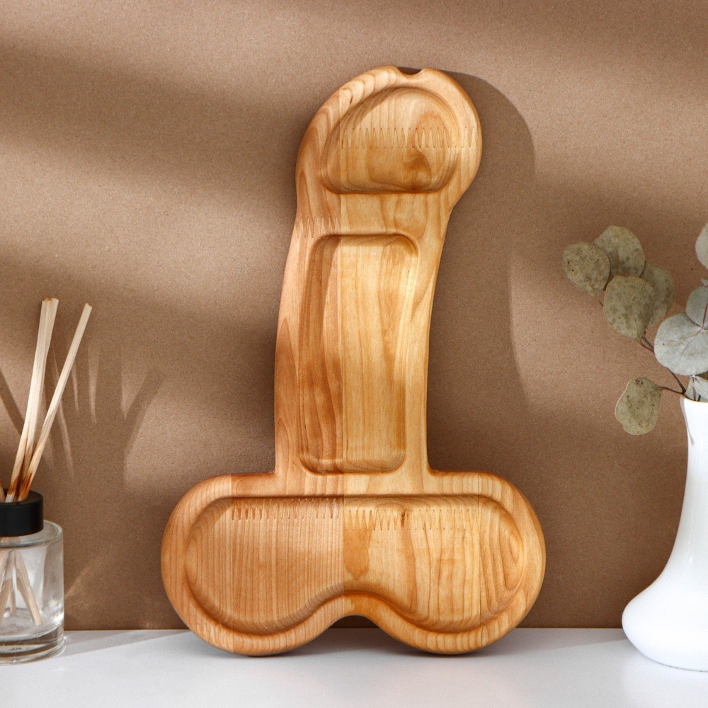 Деревянное блюдо для подачи в форме члена (32,5 х 20 х 1,7 см) (Цвет: коричневый)