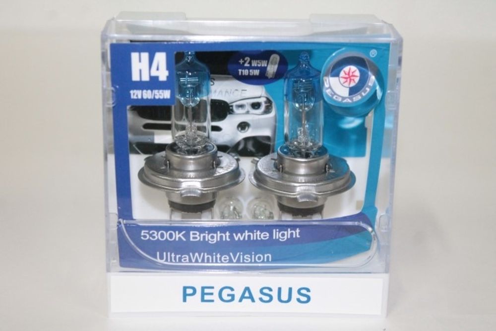Лампа H4 12V 60/55W P43t н/о набор +2T10 HALF SUPER WHITE PEGASUS (Torino Auto)