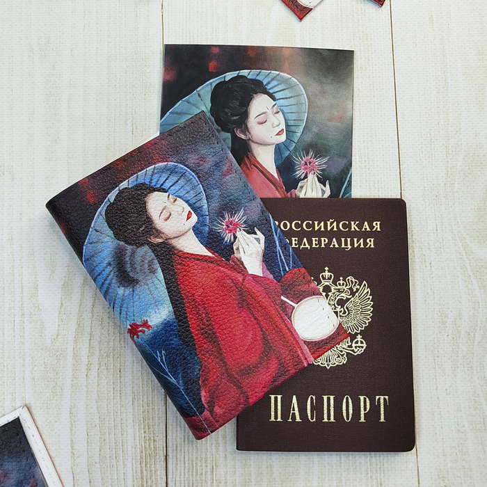 Обложка на паспорт "Девушка в красном"