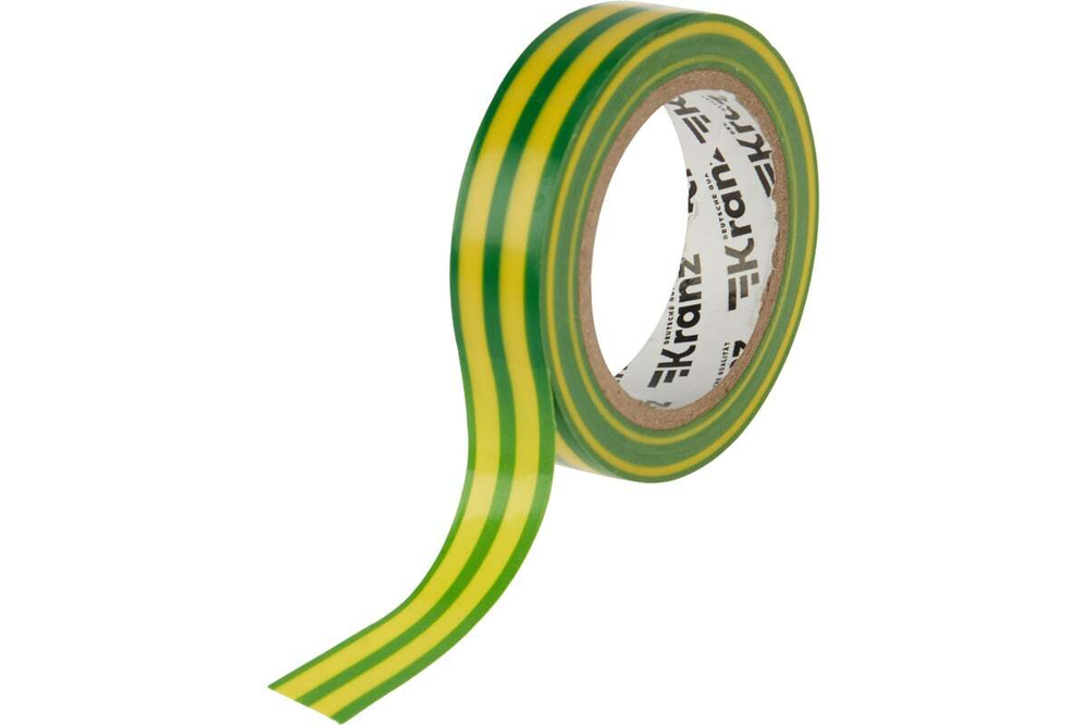 Изолента ПВХ KRANZ 0,13х15 мм, 10 м, желто-зеленая KR-09-2007