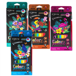 Карандаши цветные акварельные Yalong 12 цв., "Birds" деревянные, трехгранные, заточенные, кисть, грифель 3.0 мм, картон. уп., европодвес