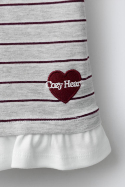 ZARA ФУТБОЛКА В ПОЛОСКУ С ДВОЙНЫМ ВОРОТНИКОМ, СЕРЫЙ МЕЛАНЖ