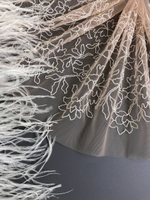 Тесьма сетка с вышивкой, беж/крем, 23см