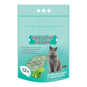 Чистый котик Наполнитель комкующийся Тофу Зеленый чай 12л