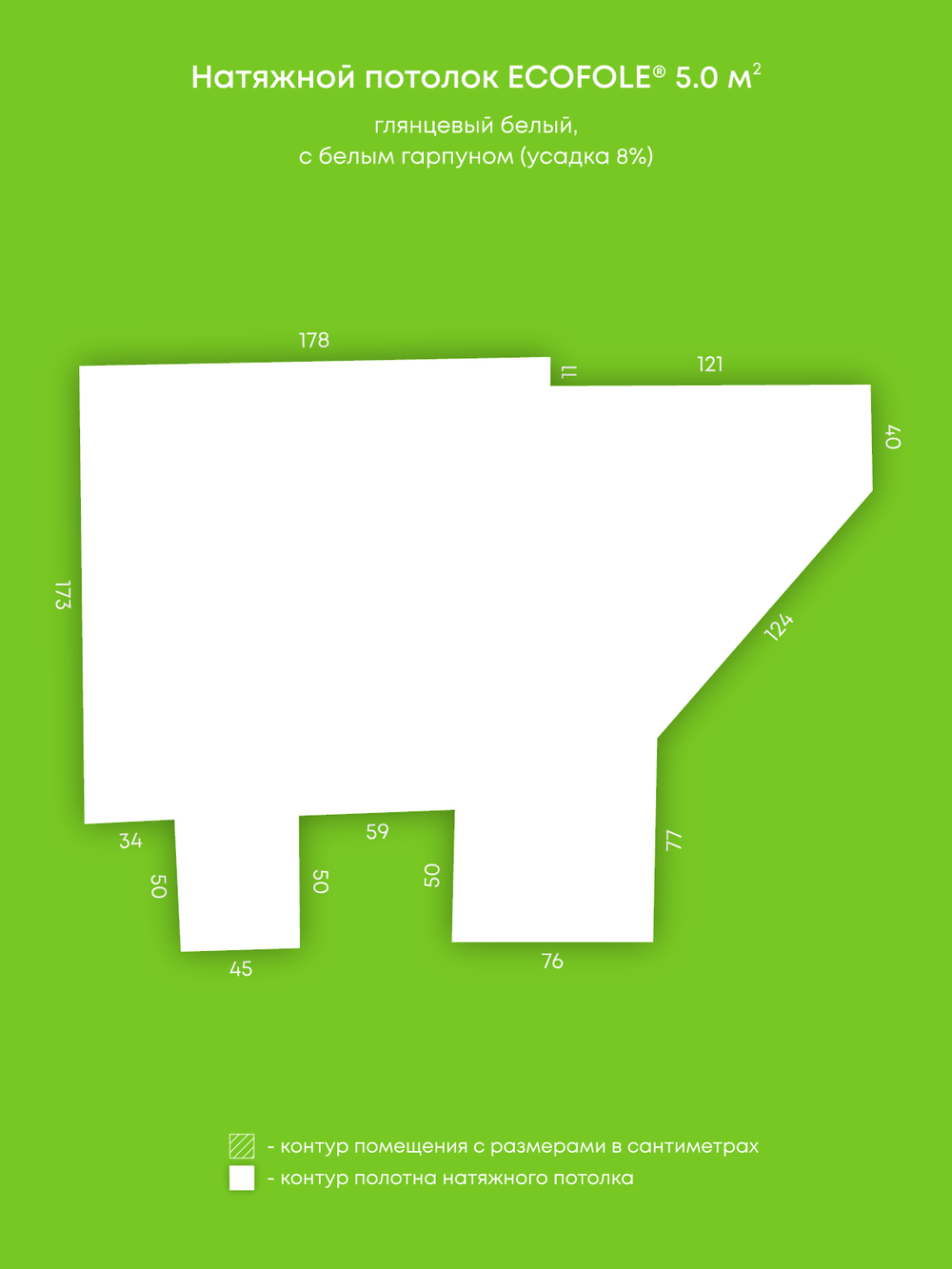 Глянцевый натяжной потолок 5 м2