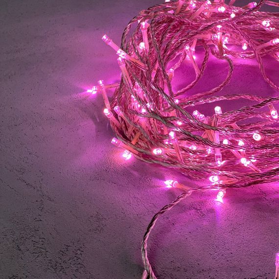 Светодиодная гирлянда с возможностью динамики 20 м., 200 светло-розовых LED ламп, 24V., прозрачный силиконовый провод, IP65, Beauty Led (EST200-3W10-1BP)