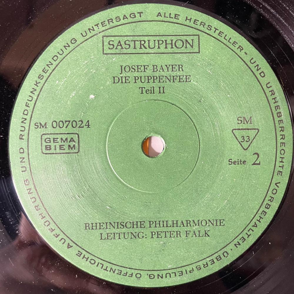 Винтажная виниловая пластинка LP Josef Bayer Йозеф Байер, Rheinische Philharmonie, Die Puppenfee (Германия 1983)