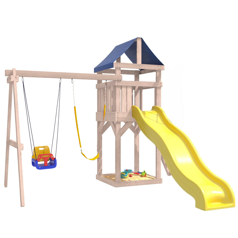 Детская площадка неокрашенная Сlassic с качелями 3 в 1 и гибкими подвесными IgroWoods для улицы и дачи