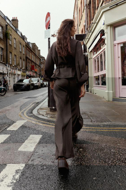 ZARA ШИРОКИЕ БРЮКИ С ЭЛАСТИЧНЫМ ПОЯСОМ, ТЕМНО-КОРИЧНЕВЫЙ