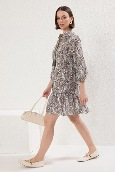 Белое этническое мини-тканое платье TWOSS25EL00633